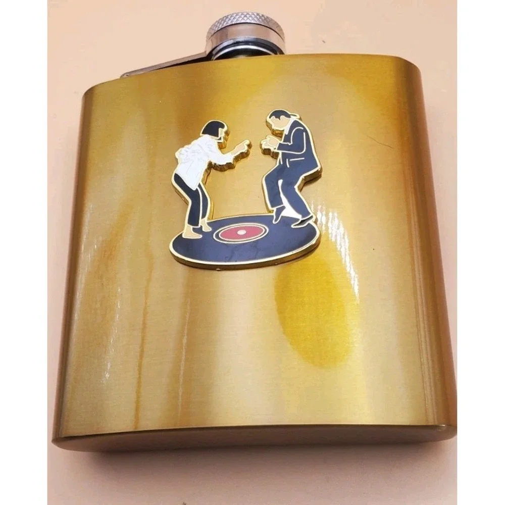Pulp Fiction Dance Scene Gold-Tone 6oz Stainless Steel Flask Excellent Condition